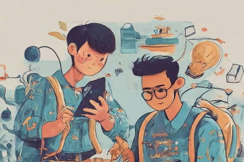 two students interested in technology